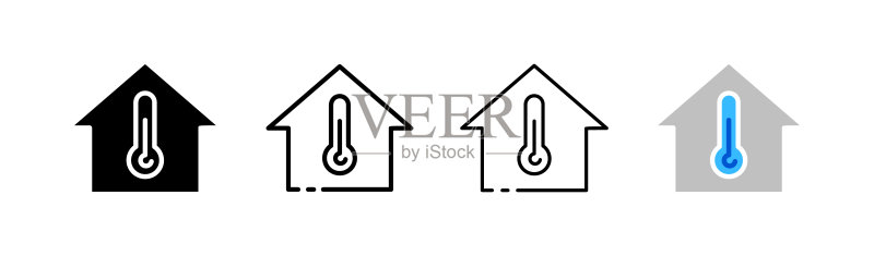 房屋温度,不同风格颜色房间温度矢量图标图标素材