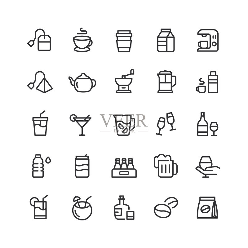 饮品线性图标(可编辑描边)图标素材