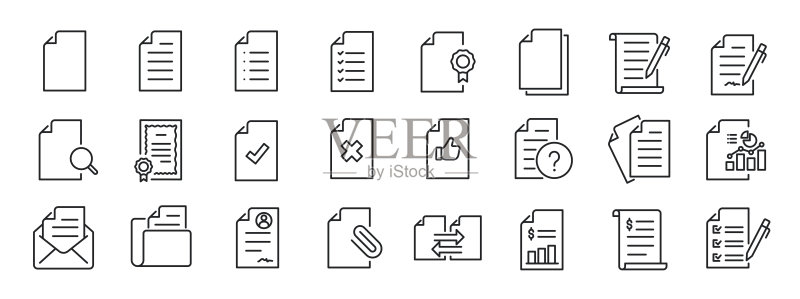 文档线条图标:可编辑笔画,适用于网站营销设计、logo、App、模板、UI等。矢量图。图标素材