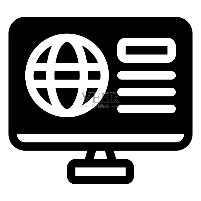 地球图标:数字营销概念轮廓图标图标素材