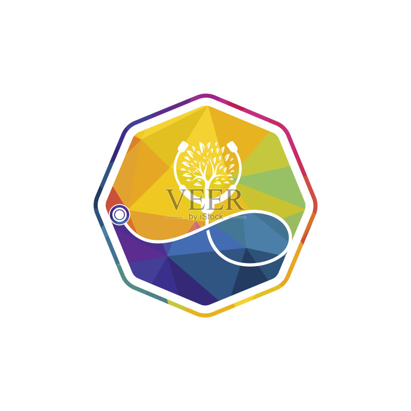 带有树形图标logo设计的听诊器图标素材