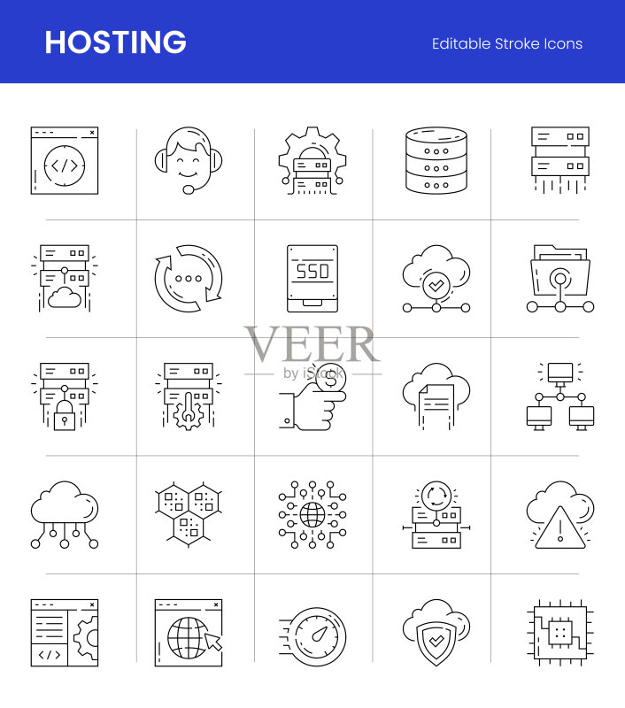 Web主机可编辑描边线条图标图标素材