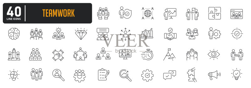 团队合作线性图标。可编辑笔画。适用于网站营销设计、logo、App、模板、UI等。矢量插图。图标素材