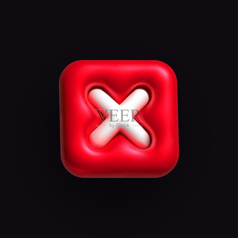 否定或拒绝标志3D图标。充气符号X。具有黏土效果的逼真充气3D符号图标。矢量图图标素材