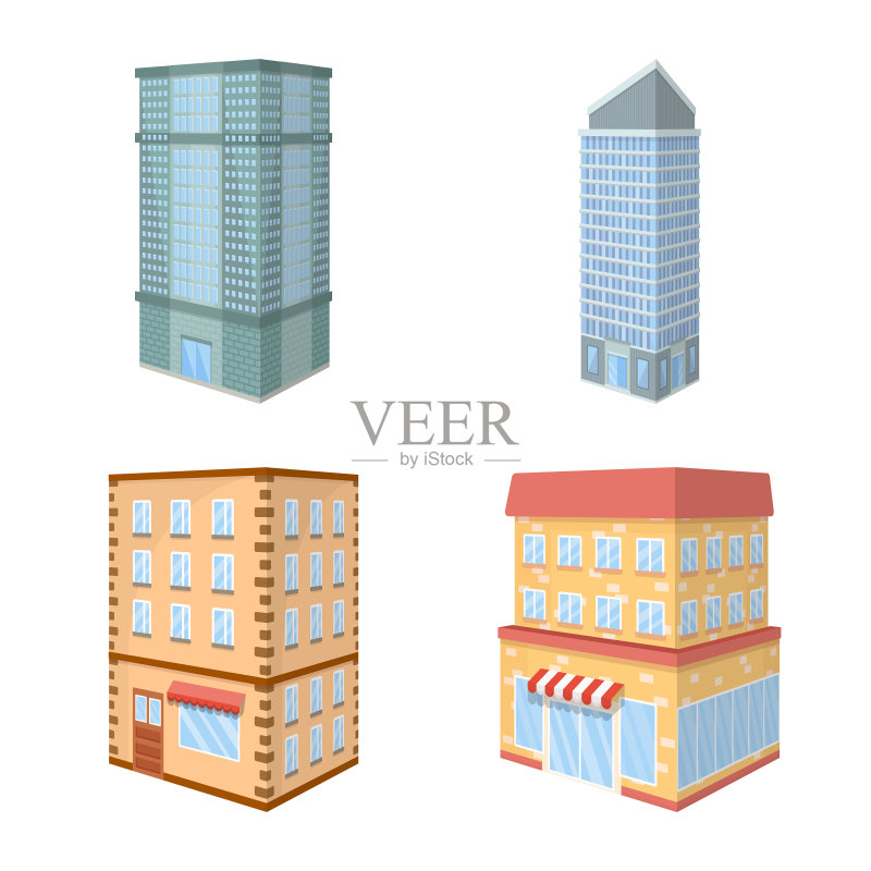 城市建筑标志隔离对象合集图标素材