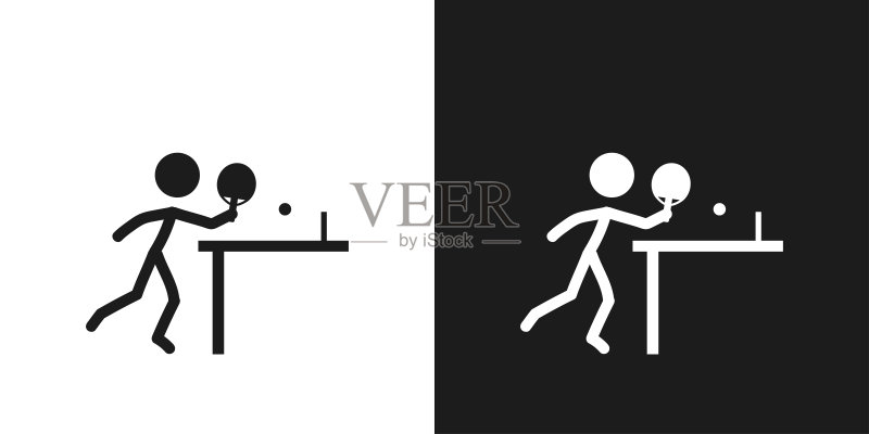 乒乓球图标矢量设计,乒乓球运动员简笔画图标素材