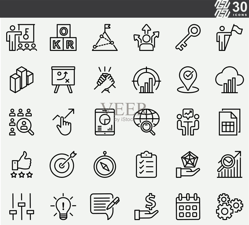 OKR,目标关键成果线性图标图标素材