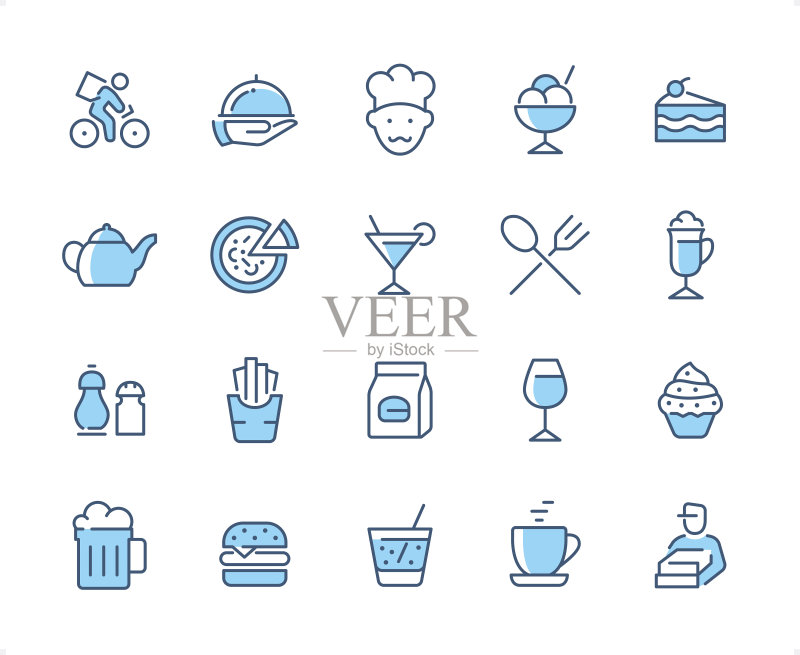 餐饮图标集(可编辑描边粗细,像素完美双色图标)图标素材