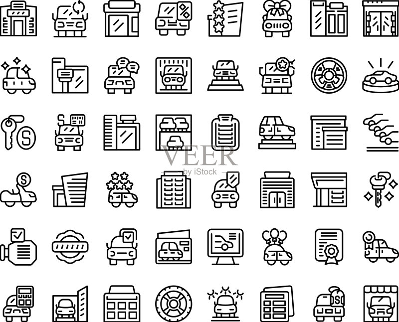 汽车展厅图标集:汽车经销商轮廓图标素材