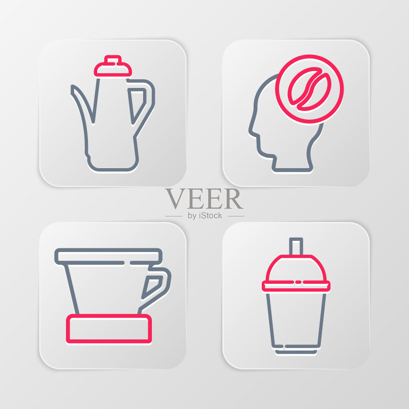 咖啡杯、V60咖啡机、咖啡师和茶壶图标矢量图图标素材