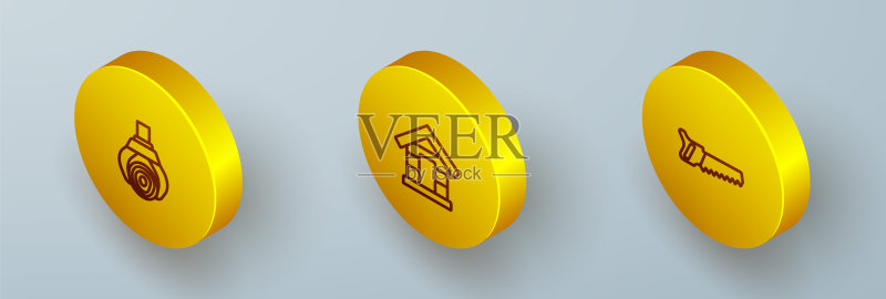 2.5D抓木机、狗窝和手锯图标组合图标素材