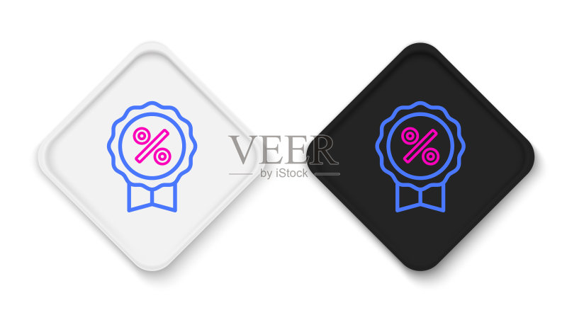 白色背景上的折扣百分比标签线条图标,购物标签标志,特别优惠标志,折扣券符号,彩色轮廓概念矢量图图标素材