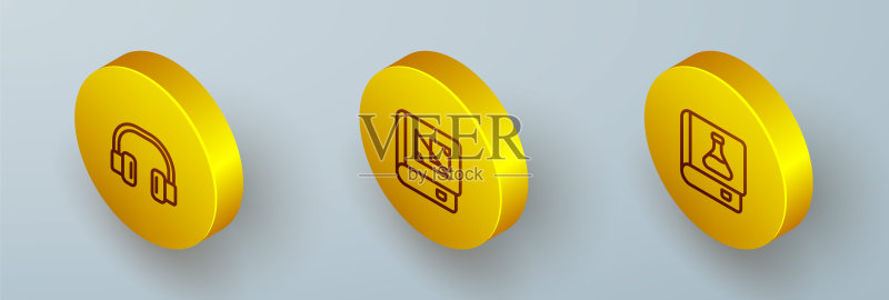 2.5D耳机、几何书和化学书图标矢量素材图标素材