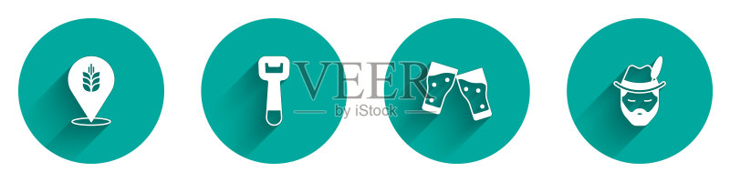 小麦、开瓶器、啤酒杯和啤酒节人物图标矢量素材图标素材