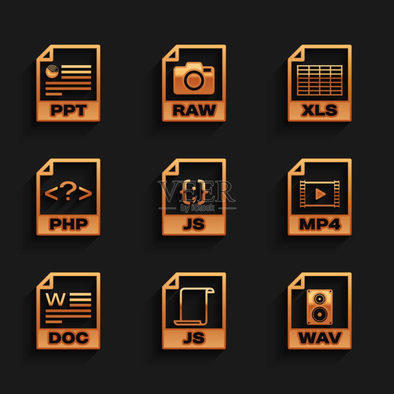 JS文件、WAV、MP4、DOC和PHP图标矢量素材图标素材