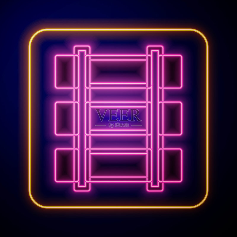 发光的霓虹灯铁路,铁轨图标,隔离在黑色背景上。矢量图图标素材