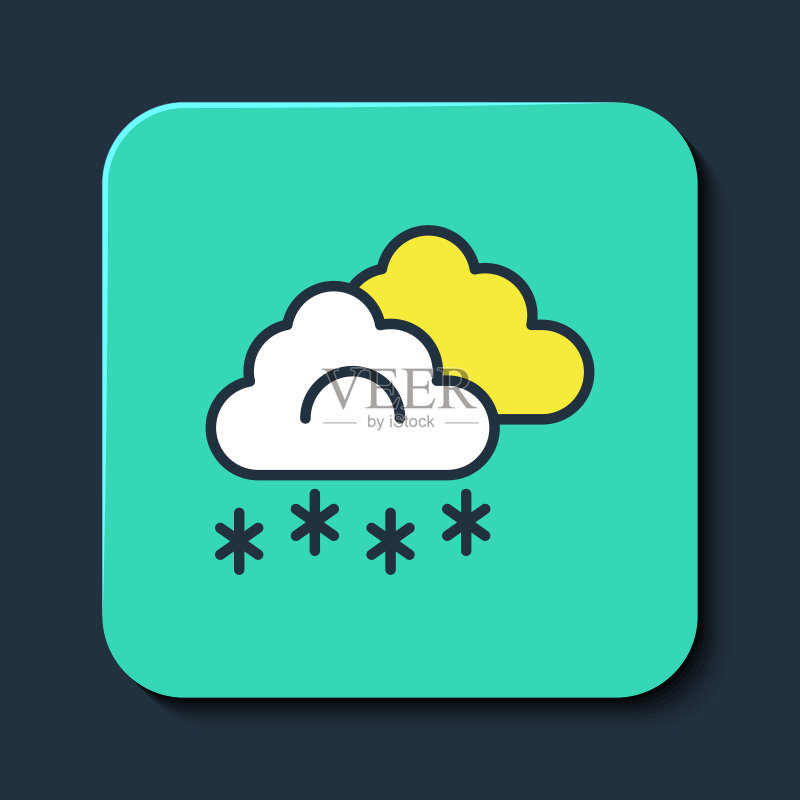 蓝色背景上的雪花云轮廓图标矢量图图标素材