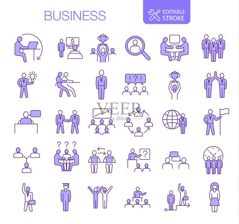 商务图标集(可编辑描边)图标素材