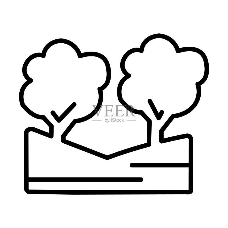 风景图标。细线条风景轮廓图标,与白色背景隔离。用于Web和移动设备的线性矢量风景标志、符号。图标素材