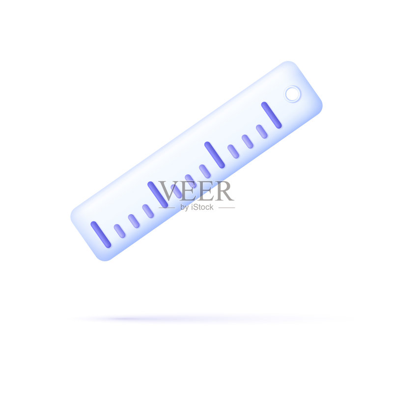 3D尺子图标,白色背景隔离。简单的办公用品。规则测量长度比例。图标素材