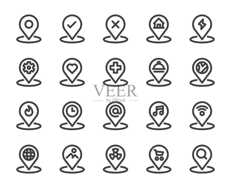 地图图钉图标合集1 - 粗线条图标图标素材