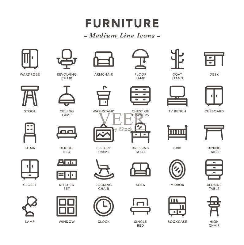 家具中等线条图标图标素材