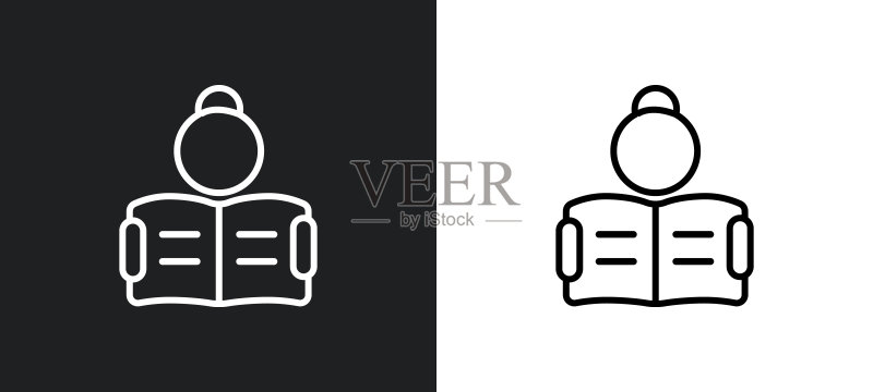 白色和黑色轮廓阅读图标图标素材