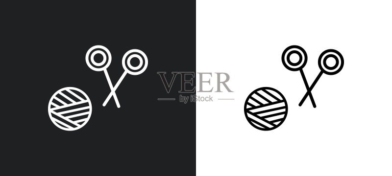黑白毛线球轮廓图标。来自户外活动系列的毛线球扁平矢量图标,适用于网页、移动应用和UI。图标素材