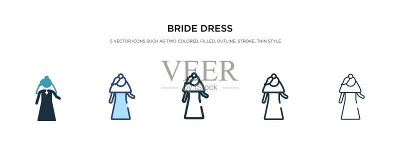 不同风格的双色新娘礼服图标图标素材
