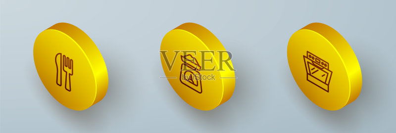 2.5D刀叉、天平和烤箱图标矢量素材图标素材