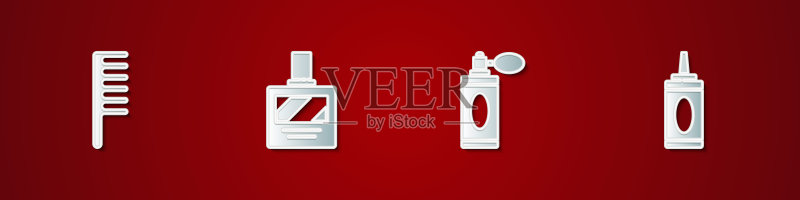 发刷、须后水、带喷雾器的瓶子和洗发水瓶图标矢量图图标素材