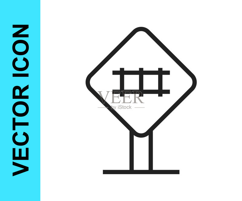 白色背景上的黑色铁路交叉口图标。铁路标志矢量图图标素材