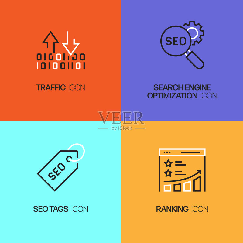 SEO相关线性图标矢量符号插图图标素材