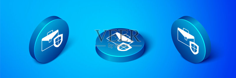 2.5D带盾牌的公文包图标,保险概念,安全保护图标素材