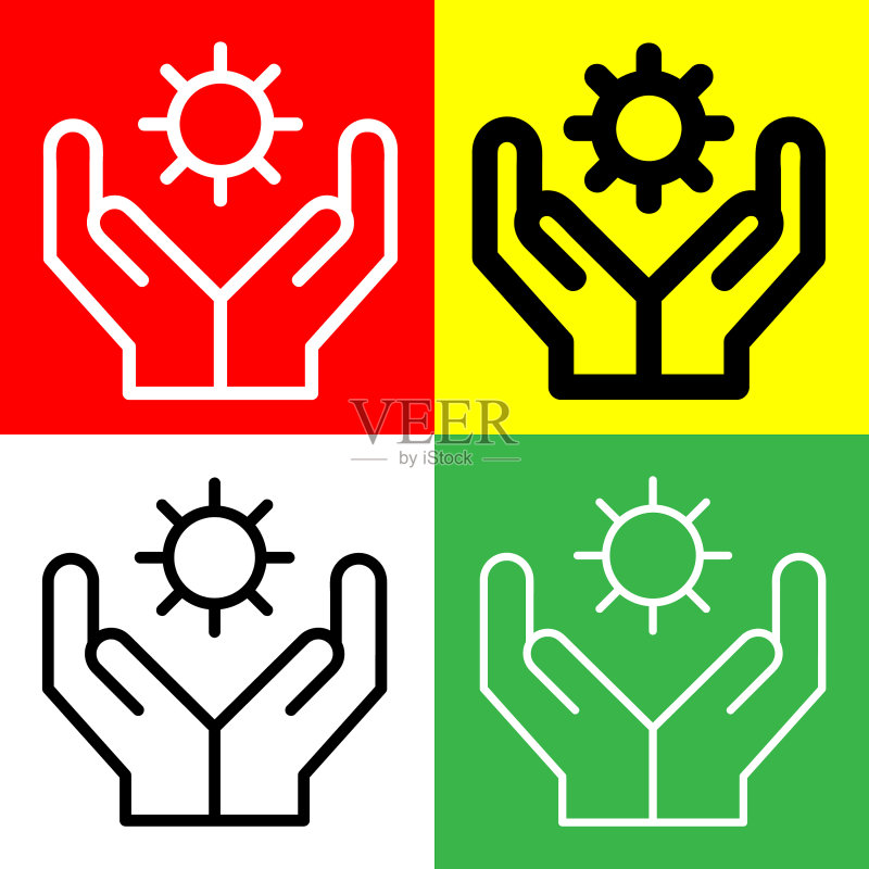 手持太阳的人工智能图标:人工智能系列的手持太阳矢量图标,轮廓风格图标素材