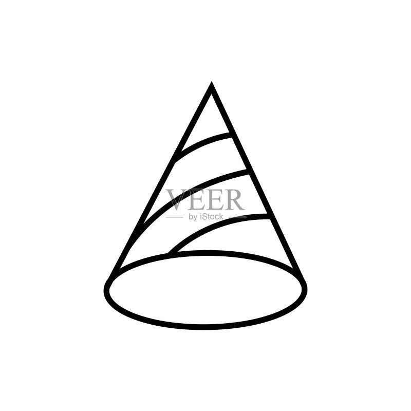 黑色生日帽线条图标。聚会帽标志。庆祝娱乐概念。扁平孤立符号,适用于插图、信息图表、logo、App、banner、网页设计、开发、UI、UX、GUI。矢量EPS 10图标素材