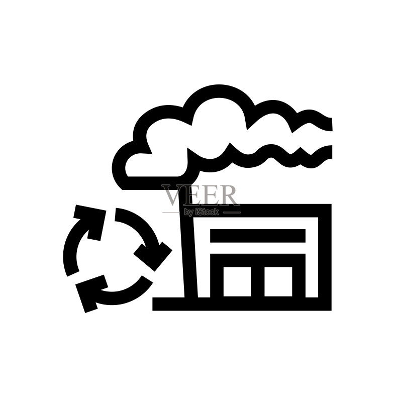 回收工厂线性图标,设计,像素完美,可编辑笔画。标志、符号。可回收、循环利用、减少浪费、废物管理、回收图标素材