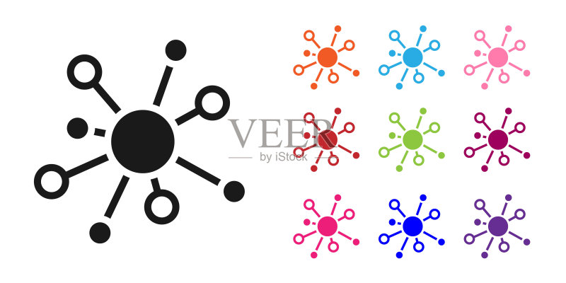 白色背景上的黑色分子图标,化学分子结构,科学教育海报,彩色图标集,矢量图图标素材
