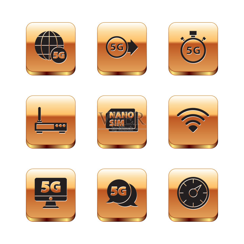 5G网络监控与Nano SIM卡图标素材