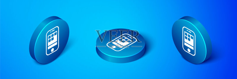 2.5D智能手机图标,蓝色背景图标素材