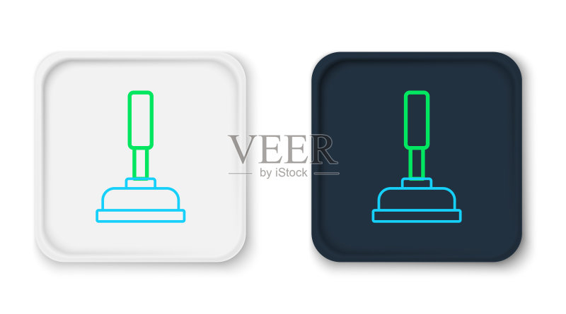 带木柄的橡胶疏通器彩色轮廓概念矢量图标图标素材