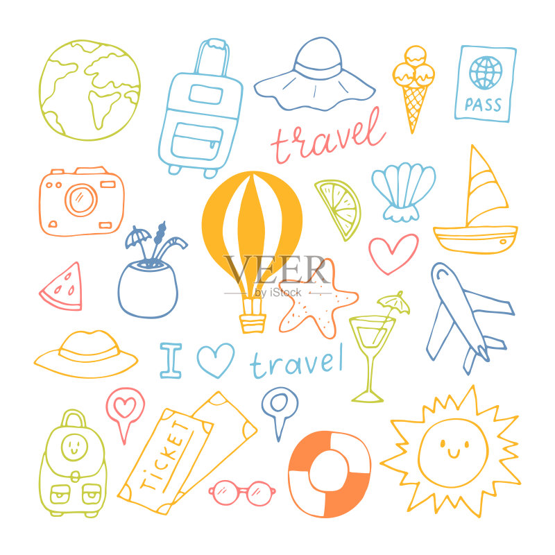 手绘旅行图标图案图标素材