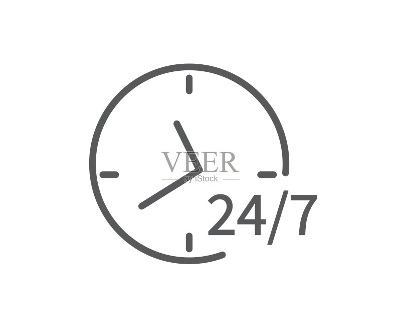 全天候服务图标,隔离在白色背景上,扁平设计,24小时开放,矢量图图标素材