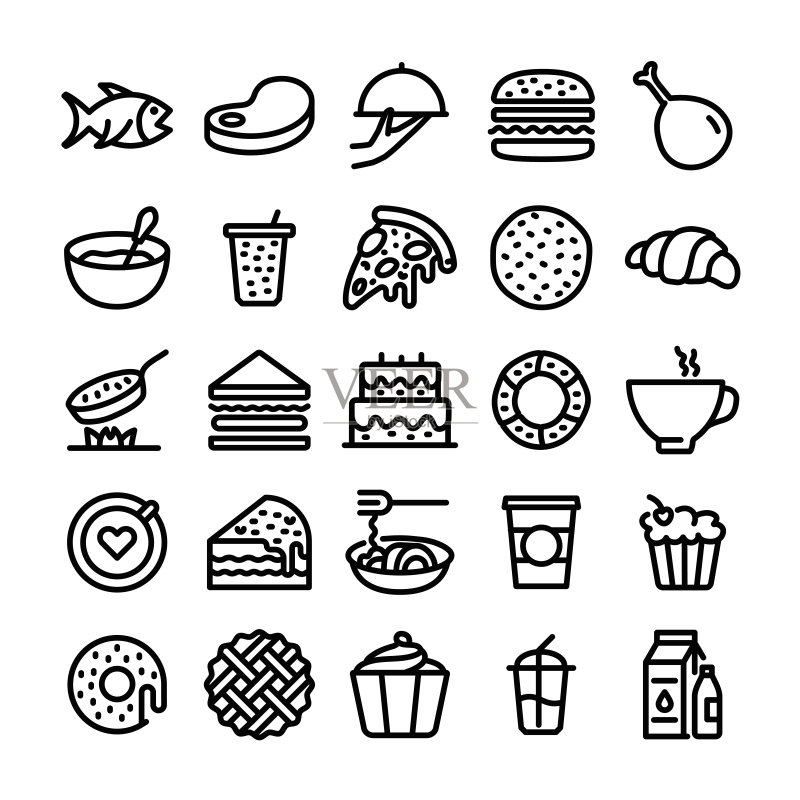食品饮料图形矢量插画,可编辑描边大小,简约隔离图标,标志、符号、元素,图标集图标素材