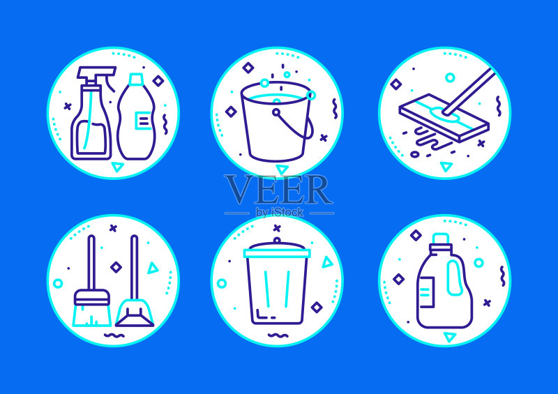 清洁相关线条图标。矢量符号插图。图标素材