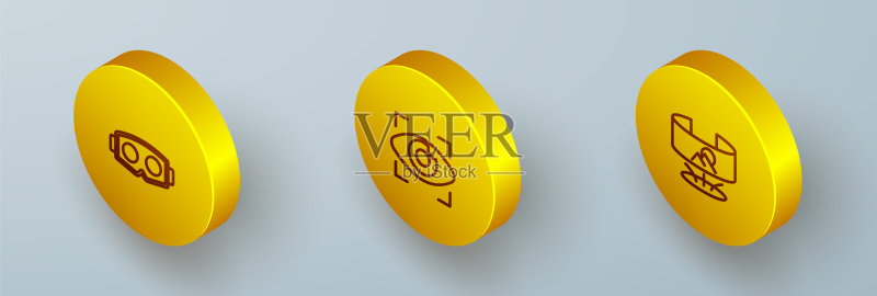 2.5D虚拟现实眼镜、电子眼和360度视角图标图标素材