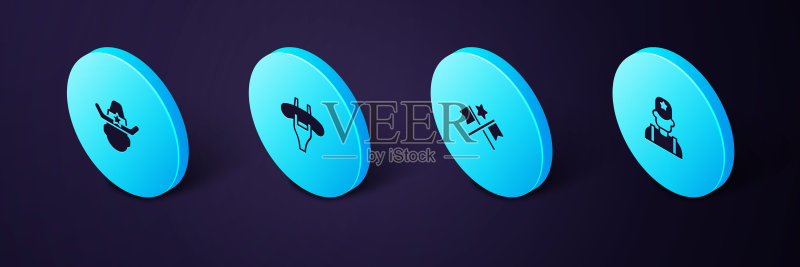 2.5D牛仔警长、美国国旗、香肠叉子图标图标素材