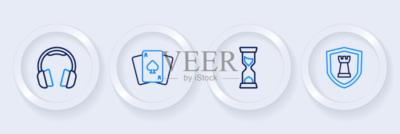国际象棋盾牌、沙漏、扑克牌和耳机图标素材图标素材