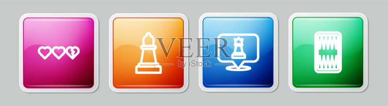 用于游戏象棋和西洋双陆棋的线条心形图标素材