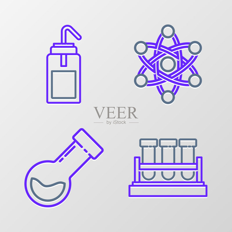 试管烧瓶和化学原子线条组合图标素材
